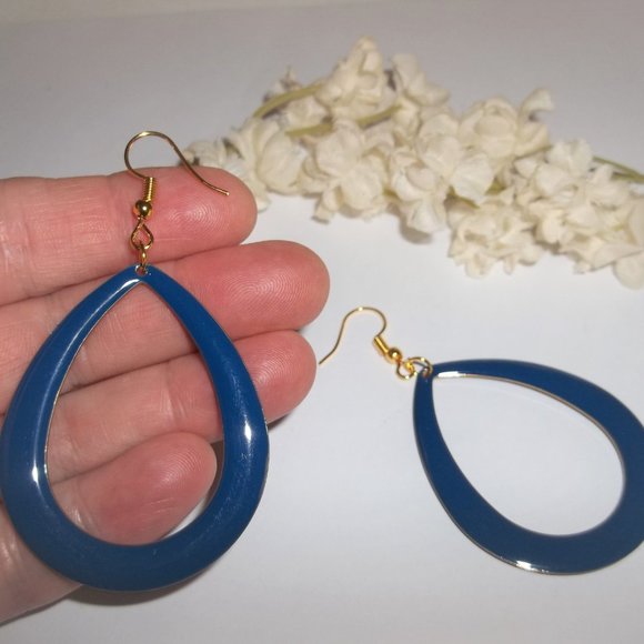 Big Gold & Blue Hoop Earrings Statement Big 6626 - Picture 6 of 8